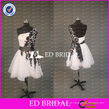 2017 ED Bridal Lovely One Shoulder White A Line Joelho de comprimento Organza Prom Dresses 2015 com Black Lace Appliqued